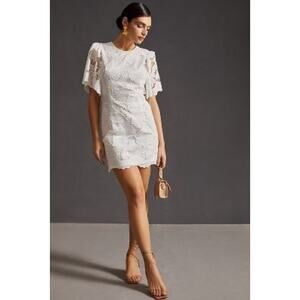 New Anthropologie Delfi Collective Crewneck Lace Mini Dress $372  X-SMALL White